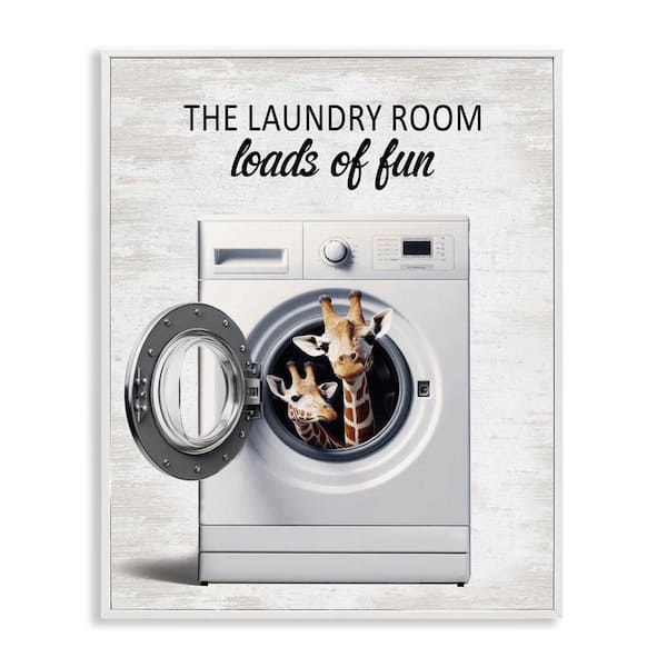 Stupell Industries Giraffes and Laundry Load by Lettered and Lined White Framed Typography Giclee Art Print 14 in. x 11 in.