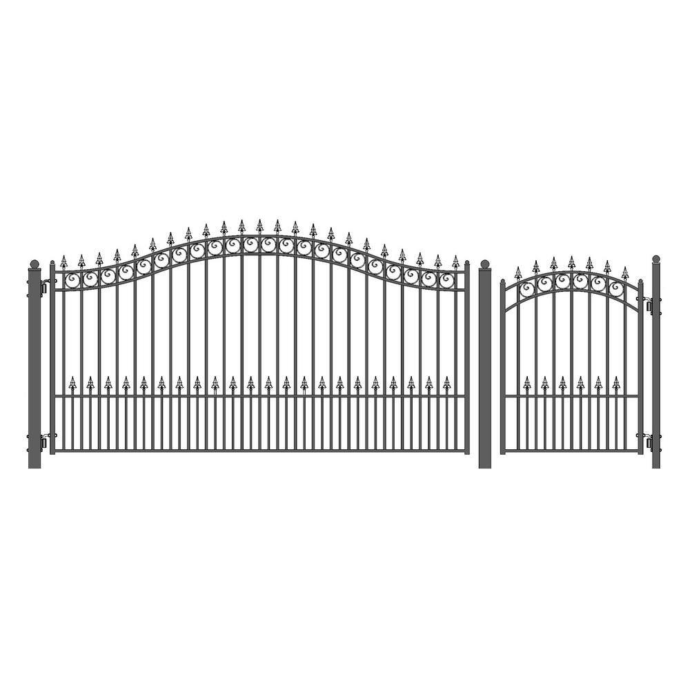 19 ft. x 14 ft. x 6 ft. x 5 ft. Black Steel Single Swing Driveway Gate Prag