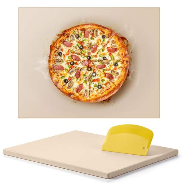 15 x 12 in Rectangular Cordierite Pizza Stone with Scraper, 0.6 in Thick for Oven and Grill