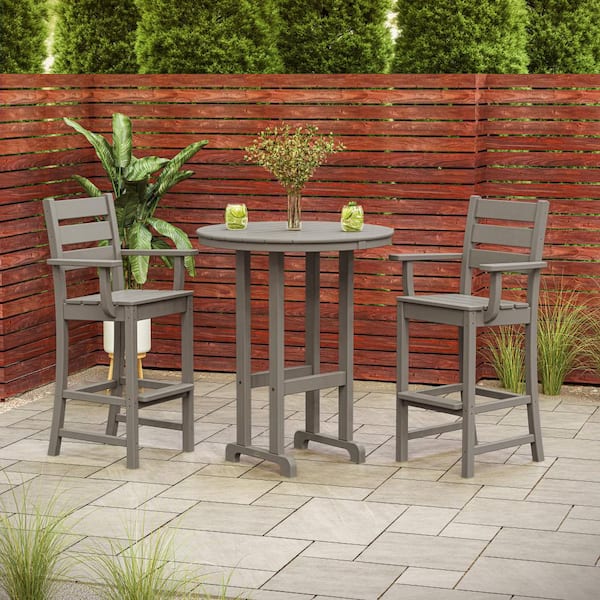 Grant Park Slate Grey 3-Piece HDPE Plastic Farmhouse Bar Set