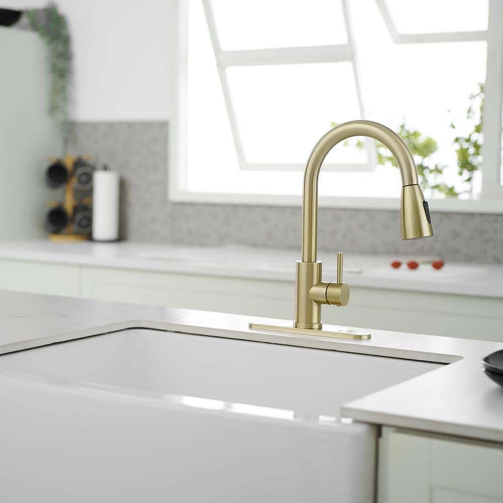 Brushed Gold Single Handle Pull Down Kitchen Faucet