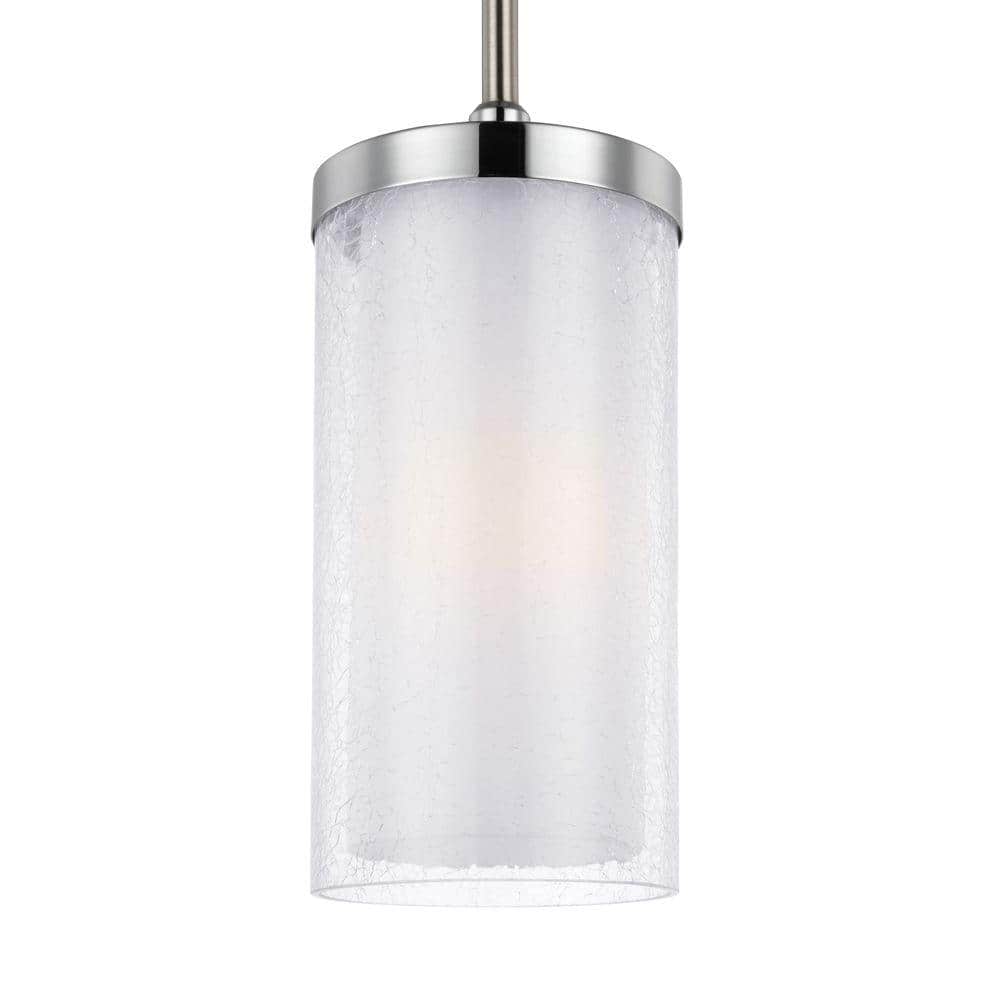 Jonah Satin Nickel & Chrome Mini Pendant with White Opal Etched Glass