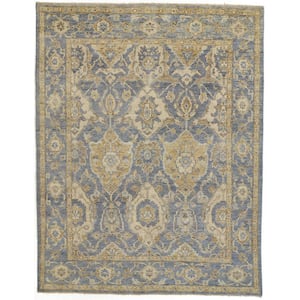 5 X 8 Blue and Gold Floral Area Rug
