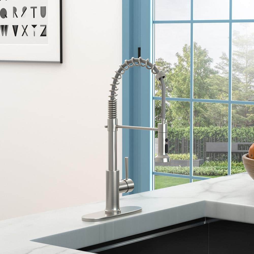 Brushed Nickel Single Handle Pull Down Kitchen Faucet with Pull-out Spray