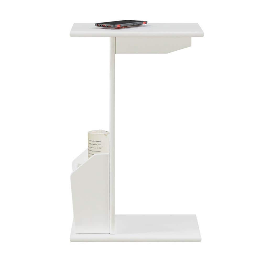 C-Shaped White Wood Magazine Holder End Table 15"x24"