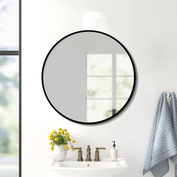 Cesicia 32 in. W x 32 in. H Round Framed Wall Mount Bathroom Vanity Mirror in Black
