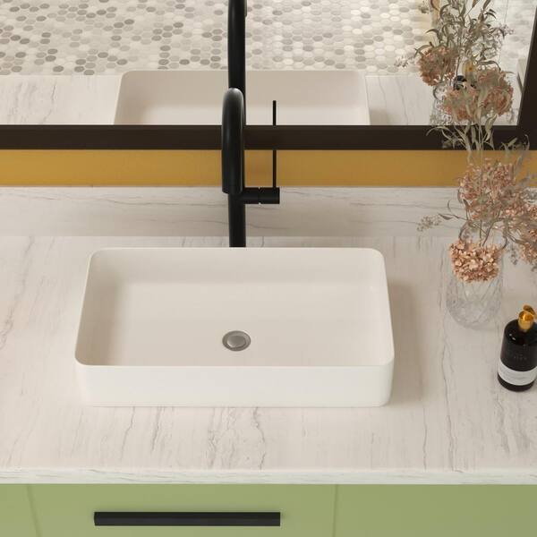 Unbranded 24 in . Ceramic Rectangular Vessel Bathroom Sink in White