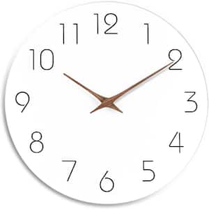 10 in. White Analog Silent Non Ticking Wood Wall Clock Battery Operated Decorative for Office, Kitchen and Bathroom