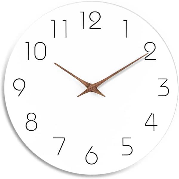 Afoxsos 10 in. White Analog Silent Non Ticking Wood Wall Clock Battery Operated Decorative for Office, Kitchen and Bathroom