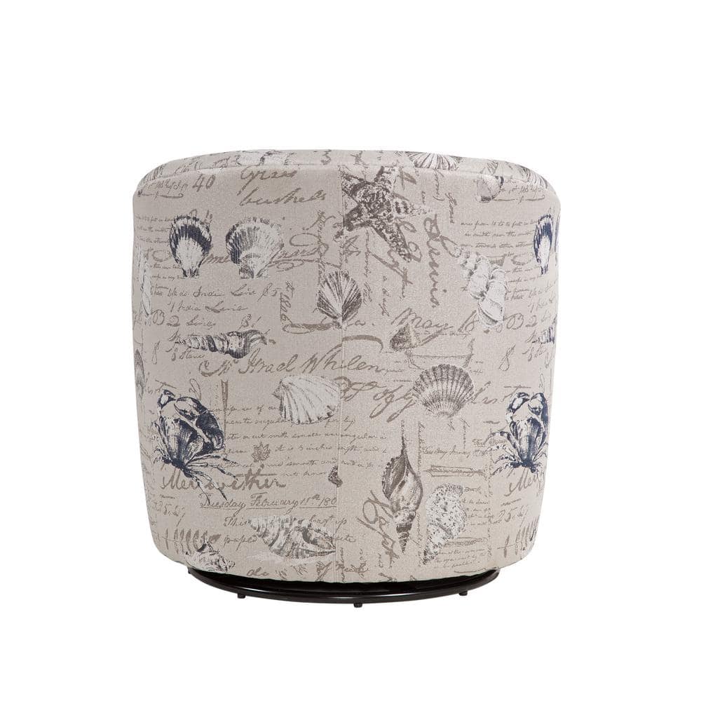Gray Coastal Patterned Swivel Barrel Accent Chair