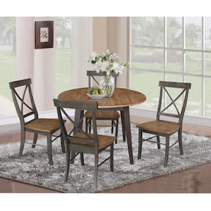 42 in. Hickory/Coal Solid Wood Round Top 4-Legs Drop-Leaf Dining Table Seats 4
