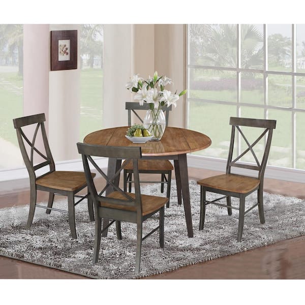 International Concepts 42 in. Hickory/Coal Solid Wood Round Top 4-Legs Drop-Leaf Dining Table Seats 4