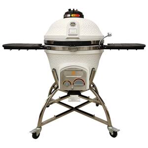 24 in. Elite Series XD702 Maxis Ceramic Charcoal Kamado in White with Grill Cover
