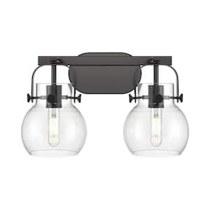 Pilaster II Sphere 17 in. 2-Light Matte Black Vanity Light with Glass Shade