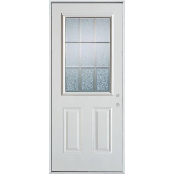 Stanley Doors 32 in. x 80 in. Geometric Clear and Brass 1/2 Lite 2-Panel Painted White Left-Hand Inswing Steel Prehung Front Door