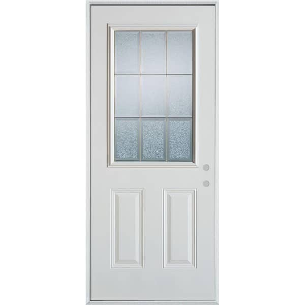 Stanley Doors 36 in. x 80 in. Geometric Clear and Brass 1/2 Lite 2-Panel Painted White Left-Hand Inswing Steel Prehung Front Door