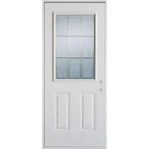 32 in. x 80 in. Geometric Glue Chip and Zinc 1/2 Lite 2-Panel Painted Left-Hand Inswing Steel Prehung Front Door