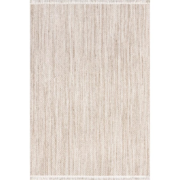 Zinnia Farmhouse Tasseled Light Grey 8 ft. x 11 ft. Indoor/Outdoor Patio Rug