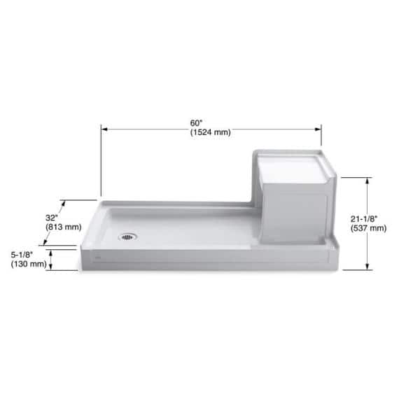 KOHLER Tresham 60 in. x 32 in. Single Threshold Shower Base in Ice Grey