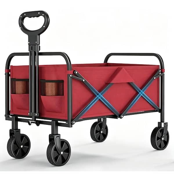 Collapsible Folding Wagon, 380 Lbs Heavy Duty Utility Cart with 360° Wheels for Beach, Camping, Shopping, Red