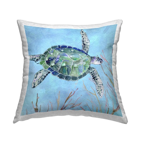 Stupell Industries Speckled Sea Tortoise Deep Sea Aquatic Animal Blue Square Outdoor Throw Pillow