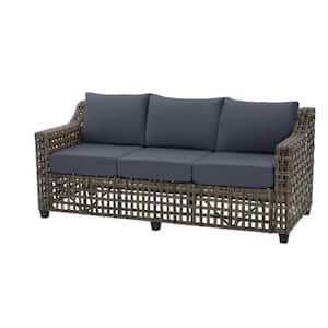Briar Ridge Brown Wicker Outdoor Patio Sofa with CushionGuard Sky Blue Cushions