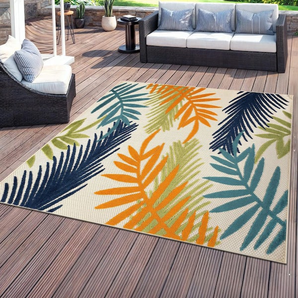 Evora Palm Frond Multi 6 ft. 6 in. x 6 ft. 6 in. Square Indoor/Outdoor Area Rug