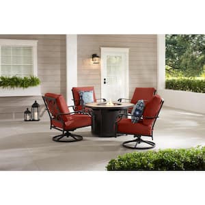 Bowbridge 5-Piece Black Steel Outdoor Patio Fire Pit Seating Set with Sunbrella Henna Red Cushions