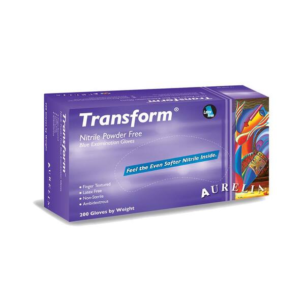 Aurelia Transform Small 3.2 mil Trans Blue Finger Textured Nitrile Powder-Free Exam Gloves (200-Count, Case of 10)