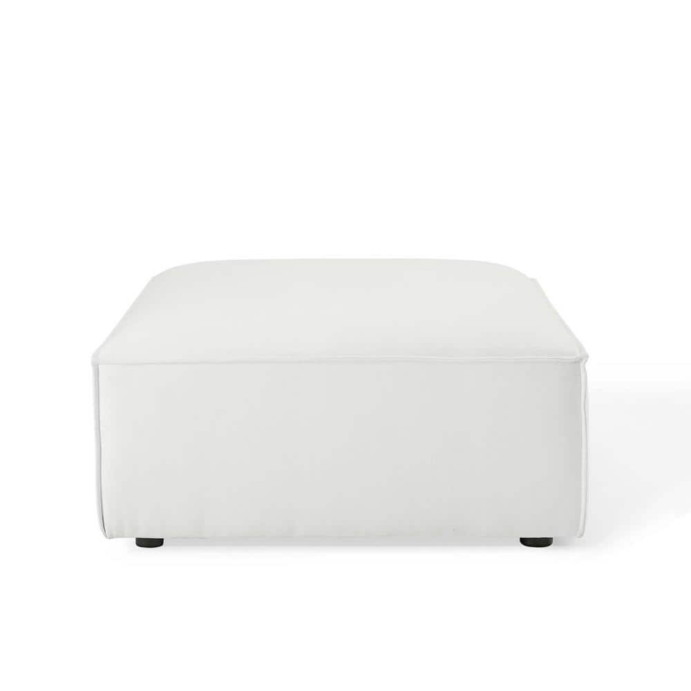 White Polyester Upholstered Round Ottoman