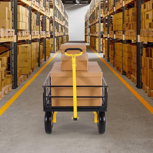 Capacity (9.03 cu. ft.)-Total 9.03 cu. ft. Steel Garden Cart with Mesh Detachable Sides and 180° Rotating Handle