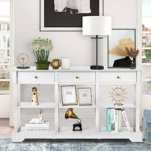 58.2 in. White Rectangle MDF Console Table with 3-Drawers