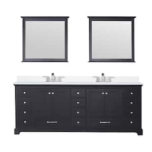 Dukes 84 in. W x 22 in. D Espresso Double Bath Vanity, White Quartz Top, Faucet Set, and 34 in. Mirrors