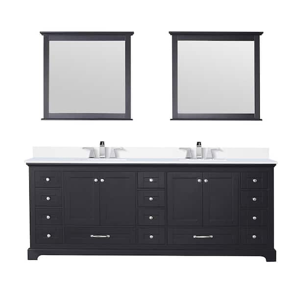 Dukes 84 in. W x 22 in. D Espresso Double Bath Vanity, White Quartz Top, Faucet Set, and 34 in. Mirrors