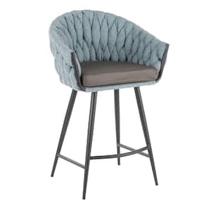 Braided Matisse 26 in. Blue Fabric and Grey Faux Leather Counter Stool