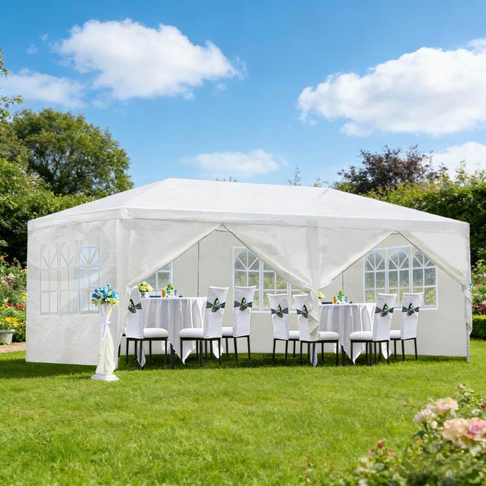 19.5 ft. x 9.7 ft. White Party Tent, Wedding Canopy with 6