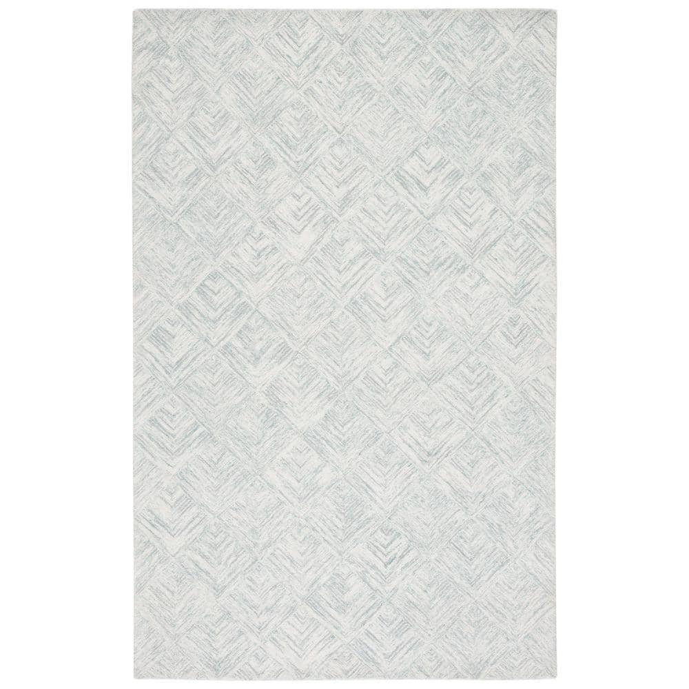 Grey and Turquoise Abstract Tufted Wool 4' x 6' Rug