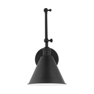 Salem 1-Light Midnight Black Double Arm Wall Sconce with Midnight Black Metal Shade