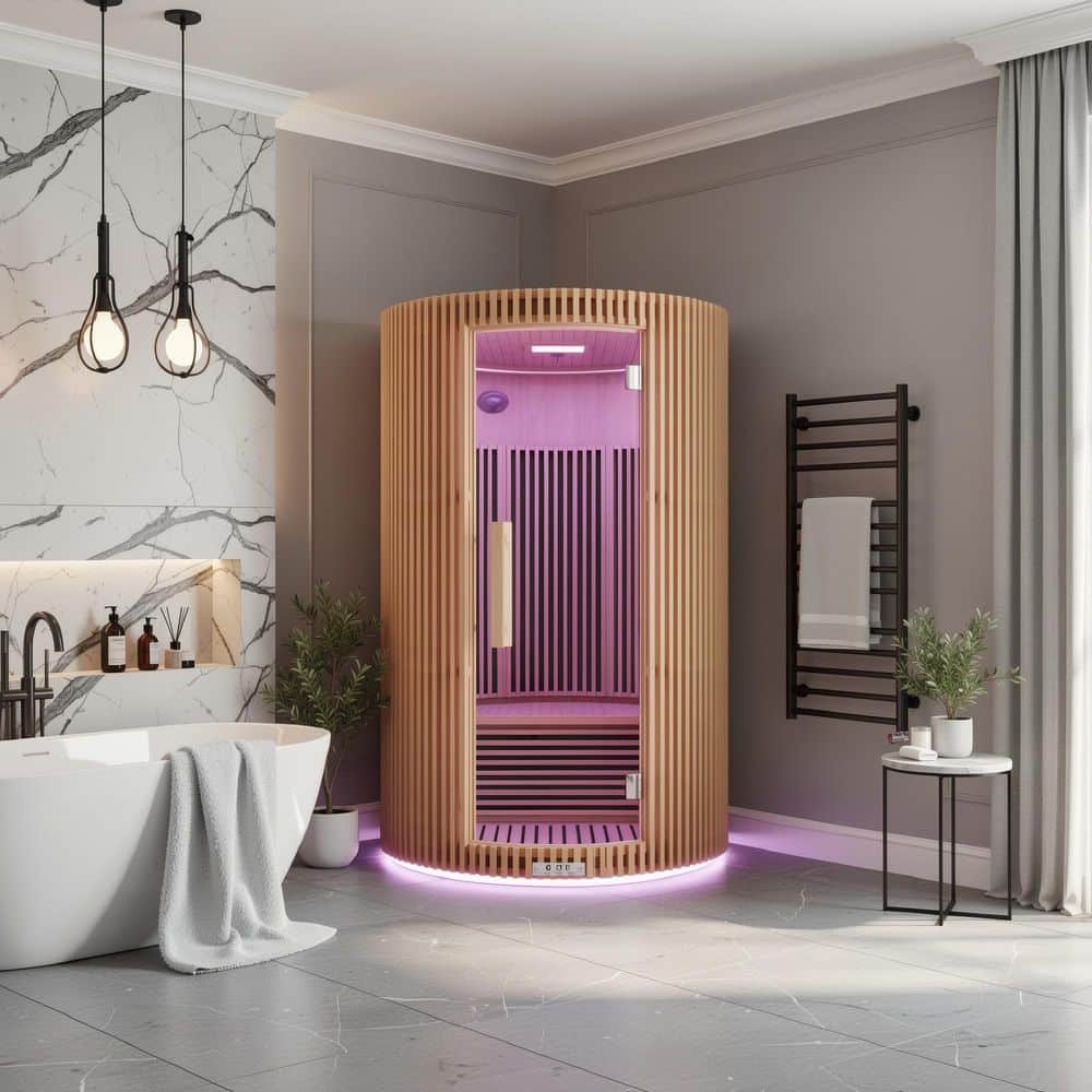 SaunaSpa 1-2-Person Round Infrared Sauna with Canadian Hemlock