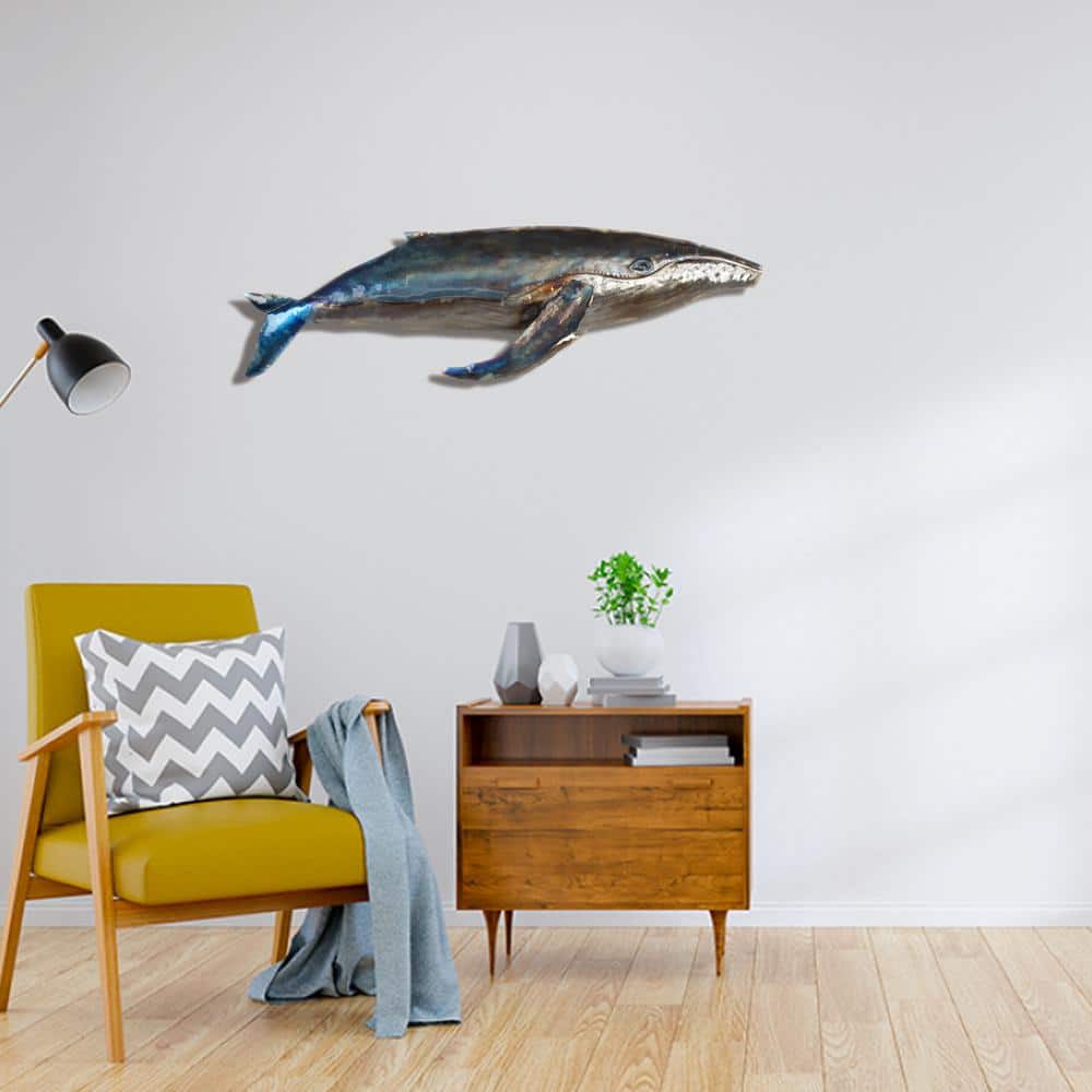 Handcrafted Multicolor Metal Whale Wall Art 26" x 8"