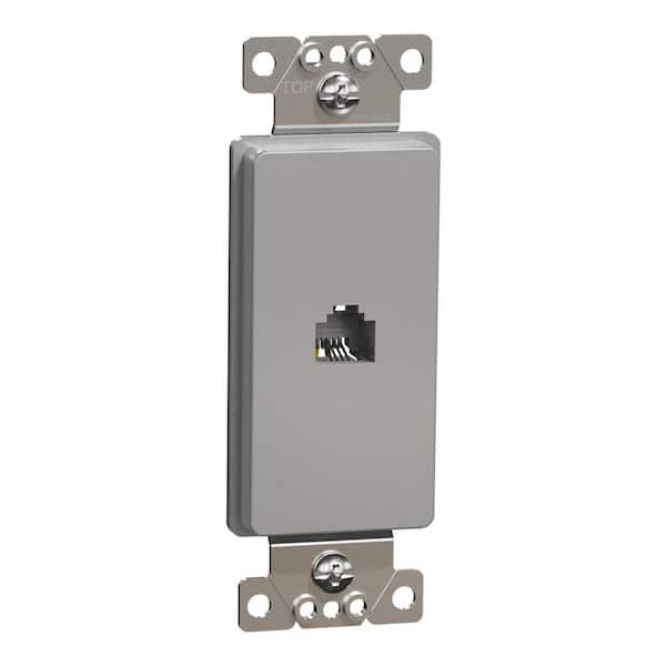 X Series Gray 1-Gang Ethernet Datacom RJ11 4 Conductor Telephone Phone Jack Cable Metal Wall Plate Matte Gray