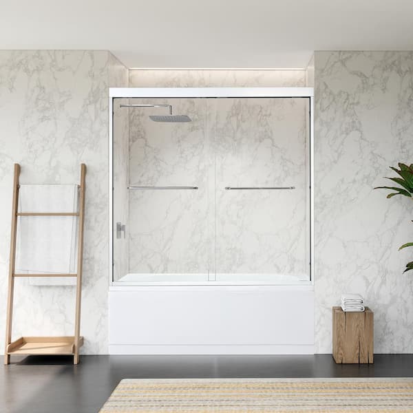 Ennis 60 in. W x 58 in. H Sliding Tub Door in Polished Chrome with Clear Glass