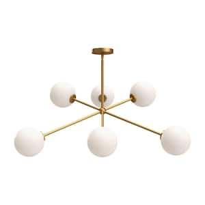 Cassia 40 in. 6 Light 40-Watt Aged Gold/Opal Matte Glass Chandelier