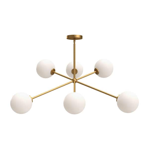 ALORA MOOD Cassia 40 in. 6 Light 40-Watt Aged Gold/Opal Matte Glass Chandelier