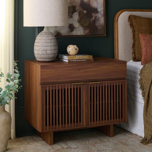 SAFAVIEH Quaid Walnut/Brass 1-Drawer Nightstand NST3104A - The