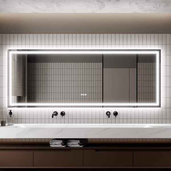 Staykiwi 84 in. W x 32 in. H LED Rectangular Frameless Anti-Fog Wall-Mounted Bathroom Vanity Mirror in White
