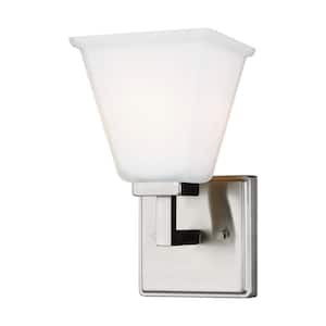 Ellis Harper 5.75 in. 1-Light Brushed Nickel Transitional Wall Sconce Bathroom Vanity Light with Satin Glass Shade