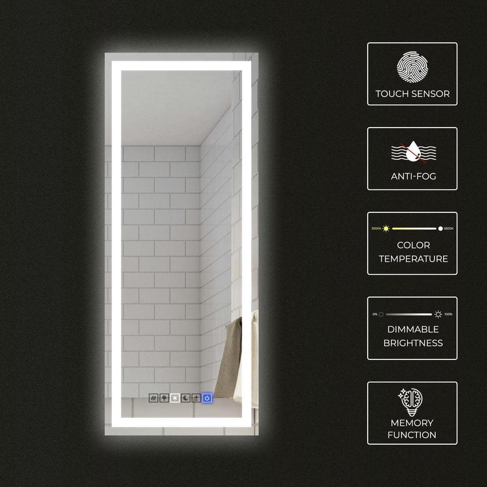 18" x 40" Frameless LED Lighted Anti-Fog Wall Mirror