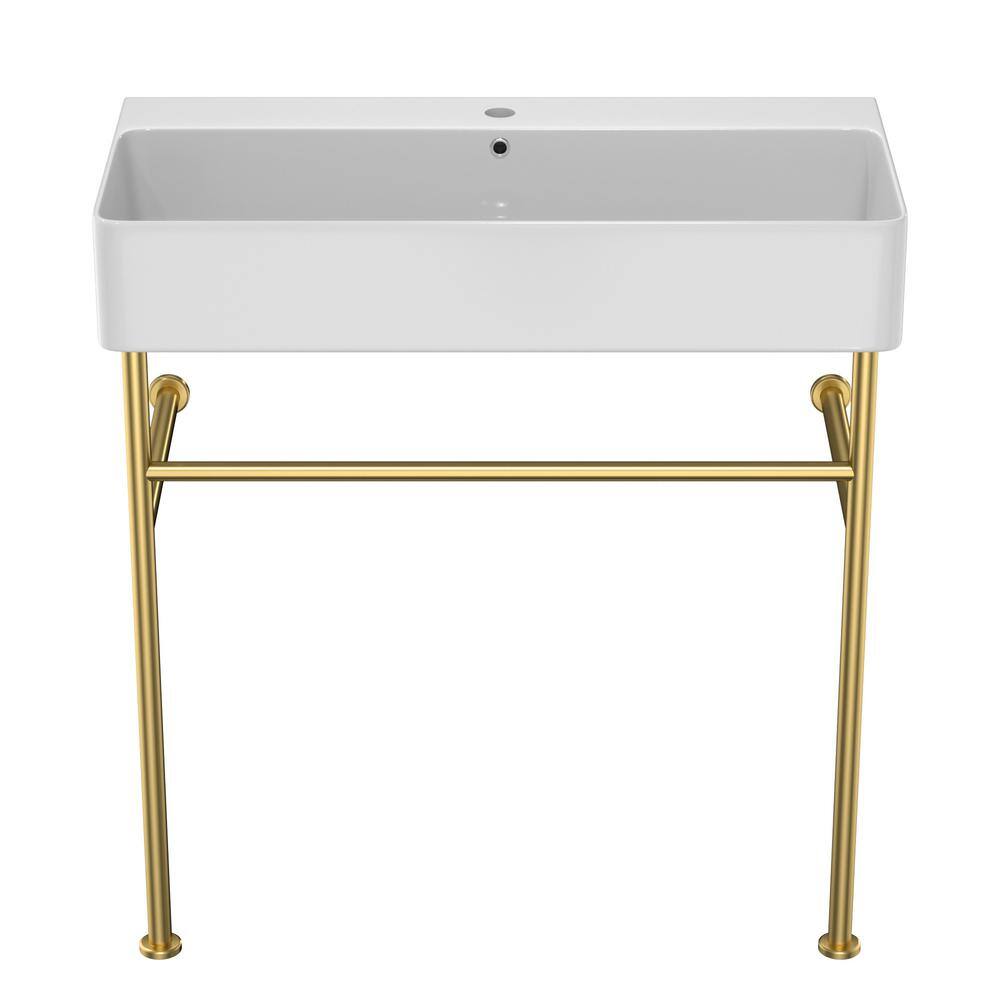 32 in. Ceramic White Single Bowl Console Sink with Basin and Gold Leg price history on PriceWatchPro