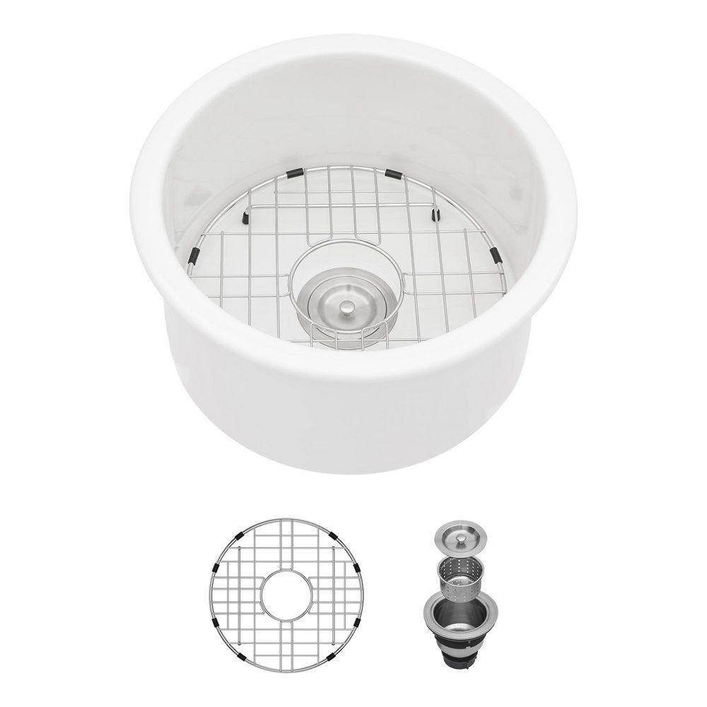 18 in. Drop-In/Undermount Dual Mounted Single Bowl White Ceramic Kitchen Sink with Drain Assembly and Bottom Grids